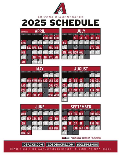 Arizona Diamondbacks Schedule .